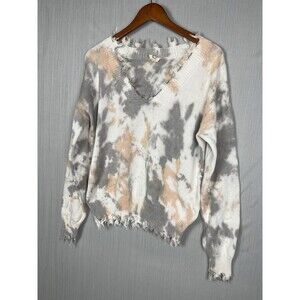 Fantastic Fawn Sweater Womens S Tie Dye Distressed V Neck Cotton Made in USA